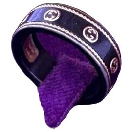 Anello Interlocking G Icon Band di GUCCI Nero D'oro