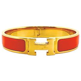 Hermès Bracelet jonc en émail HERMES Clic Clac PM Doré Orange