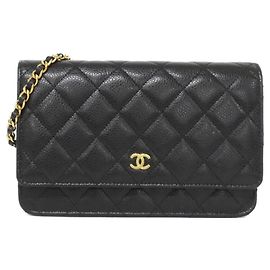 Chanel Timeless Classic Line Wallet Chain AP0250 Black Dark red