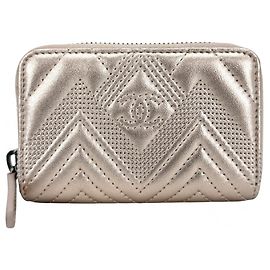 Chanel Metallic Pink Leather Card Case Pink Metallic