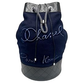 Borsa a tracolla in lana e pelle blu navy da donna Chanel Blu navy