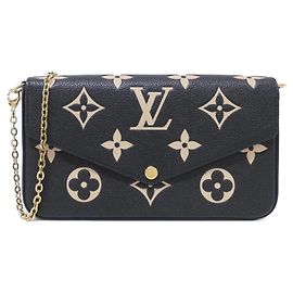 Louis Vuitton Pochette Felicie en cuir Monogram Empreinte bicolore Noir Beige