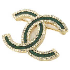 Broche Chanel Or et Vert Doré Vert