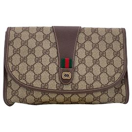 Gucci Vintage braune Monogramm-Canvas Web Kosmetik-Clutch mit Klappe Braun