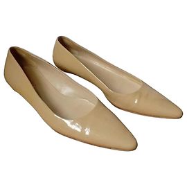 Prada Beige Patent Leather Pointed Toe Flats Beige