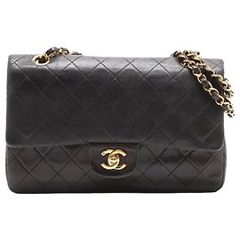 Chanel Borsa Classic Double Flap vintage nera 1994 in pelle di agnello medium Nero