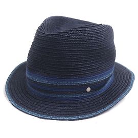 Hermès Raffia Serie58 Straw Fedora Hat Blue Navy blue