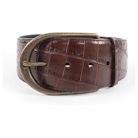 Yves Saint Laurent Ceinture en cuir embossé croco Saint Laurent Marron