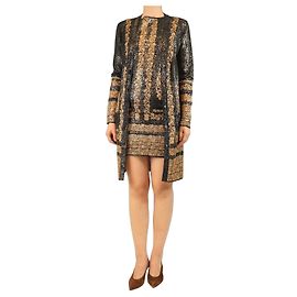 Chanel Set con vestito e cardigan con stampa metallizzata nera e oro - taglia UK 8 Nero