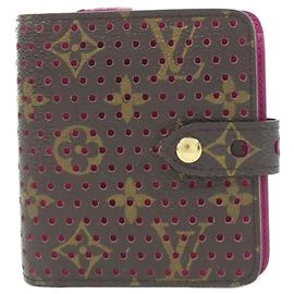 Louis Vuitton Monogram Perfo Compact Zip Wallet Brown Fuschia