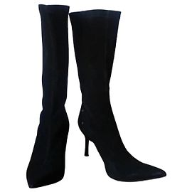 Versace Medusa Studded Black Suede Knee-High Boots Black