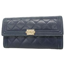 Chanel Boy Long Wallet Navy blue