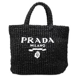 Borsa Tote Prada Crochet Triangle Logo Plate Nero