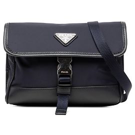 Borsa a tracolla in nylon con logo triangolo Prada Blu navy