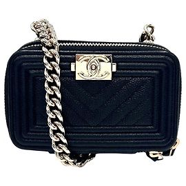Bolsa de ombro Chanel em couro de vitelo granulado preto Preto