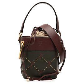 Bolsa bucket Roy de couro de bezerro bicolor com bordado de cavalos mini marrom Chloé Marrom Caqui