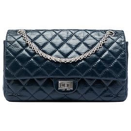 Chanel Blue Quilted Crinkled Patent Reissue 2.55 Double Flap 226 Bleu Bleu Marine