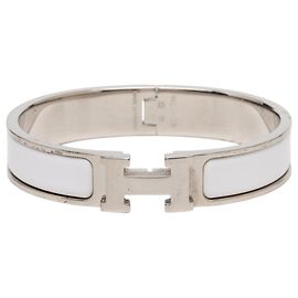 Pulseira Hermès Clic H em esmalte branco estreito PM Branco