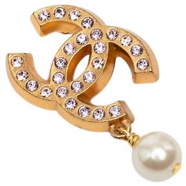Broche Chanel Gold CC banhada a ouro com strass e pérolas falsas Dourado