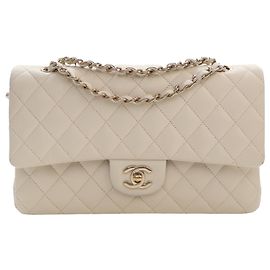 Chanel White Medium Classic Caviar Double Flap Branco Cru