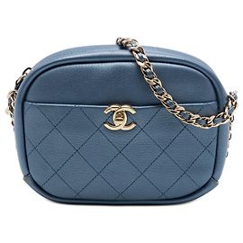 Bolsa Chanel Blue Small Quilted Metallic Goatskin Casual Trip Camera Bag Azul Outro