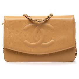 Cartera con cadena Chanel Beige CC Caviar Beige