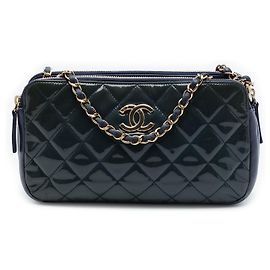 Chanel Blue Quilted Patent CC Crown Double Zip Crossbody Azul Azul marinho