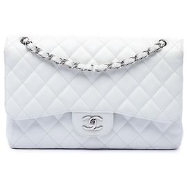 Chanel White Jumbo Classic Caviar Double Flap Bianco