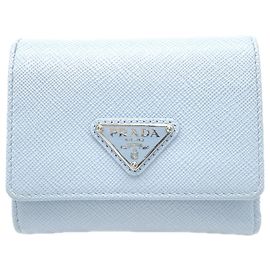Portefeuille Prada Saffiano Triangle Bleu