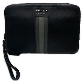 Pochette en cuir Saffiano Prada Marron Noir