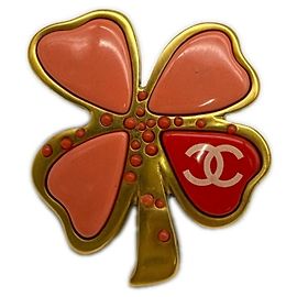 Spilla Chanel Clover Coco Mark Rosa Rosso D'oro