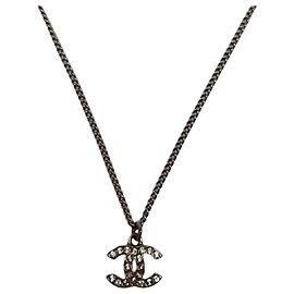 Colar CHANEL Coco Mark em strass prateado Prata