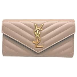 Long portefeuille Cassandra Matelassé Yves Saint Laurent Beige