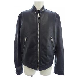 Tom Ford Calf Leather Jacket Blue Navy blue