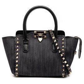 Bolsa 2way em denim e couro Rockstud Valentino Preto Azul
