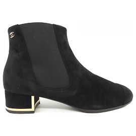 Chanel Kid Suede Short Boots Black