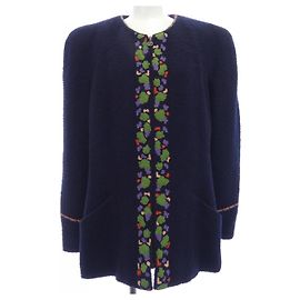 Giacca Chanel senza collo Blu Blu navy