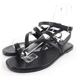 Hermès Armoni H logo Leather Sandals Black