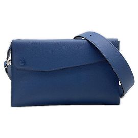 Bolsa Messenger de Pele de Vitela Soft Valextra Azul marinho