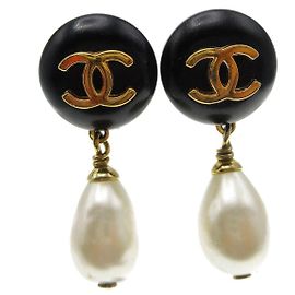Chanel Vintage CC Dangle Metal con Cristalli Nero
