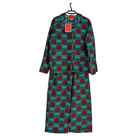 Autre Marque Completo Pyjama in Seta La Double J Rosso Verde Turchese