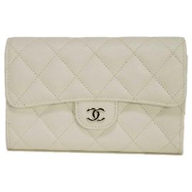 Chanel Matelassé Medium Tri-fold Wallet White