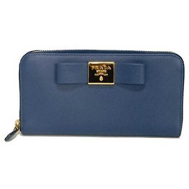 Prada Saffiano Long Wallet Blue