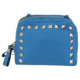 Mini camera in pelle Valentino Garavani Rockstud Chain Blu