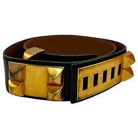 Hermès Hermes Collier de Chien Gürtel Leder Breit Schwarz