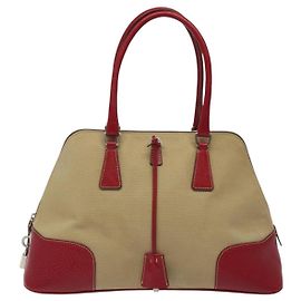 Tote Prada Promenade em lona e couro Large Bege