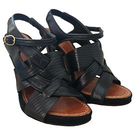 Proenza Schouler Black Leather Strappy Heeled Sandals Black