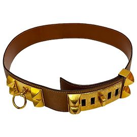Hermès Cinto Hermes Collier de Chien Wide em Couro Marrom