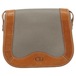 Bolsa de ombro Christian Dior CD em lona e couro Marrom