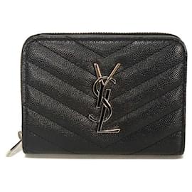 Yves Saint Laurent Monogram Compact Full-Zip Bi-fold Wallet Black
